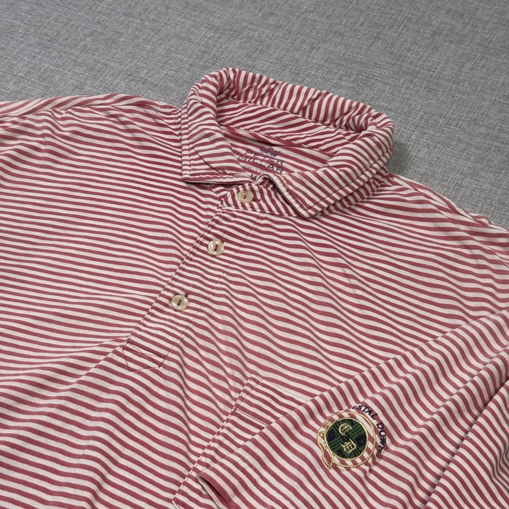 Peter Millar Seaside Wash Crystal Downs Polo Golf Shirt Mens M Red Striped